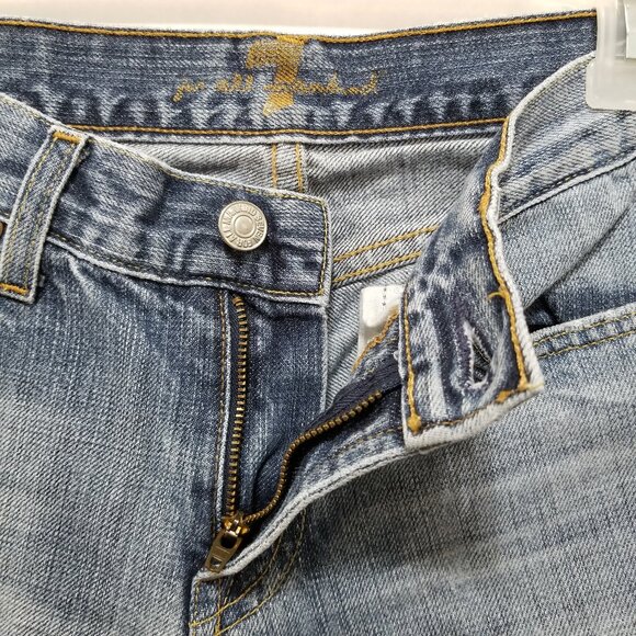 7FAM jeans 26 bootcut lightly distressed low rise 100% cotton denim whiskered - Picture 8 of 15